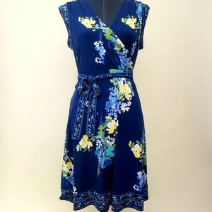 APT.9 Floral Blue V-neck Sleeveless Spring Dress